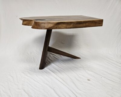 Side view of table made from reclaimed walnut wood